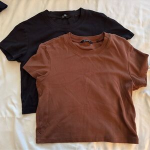 Cuts Black and Brown Cropped Short Sleeve T-Shirts